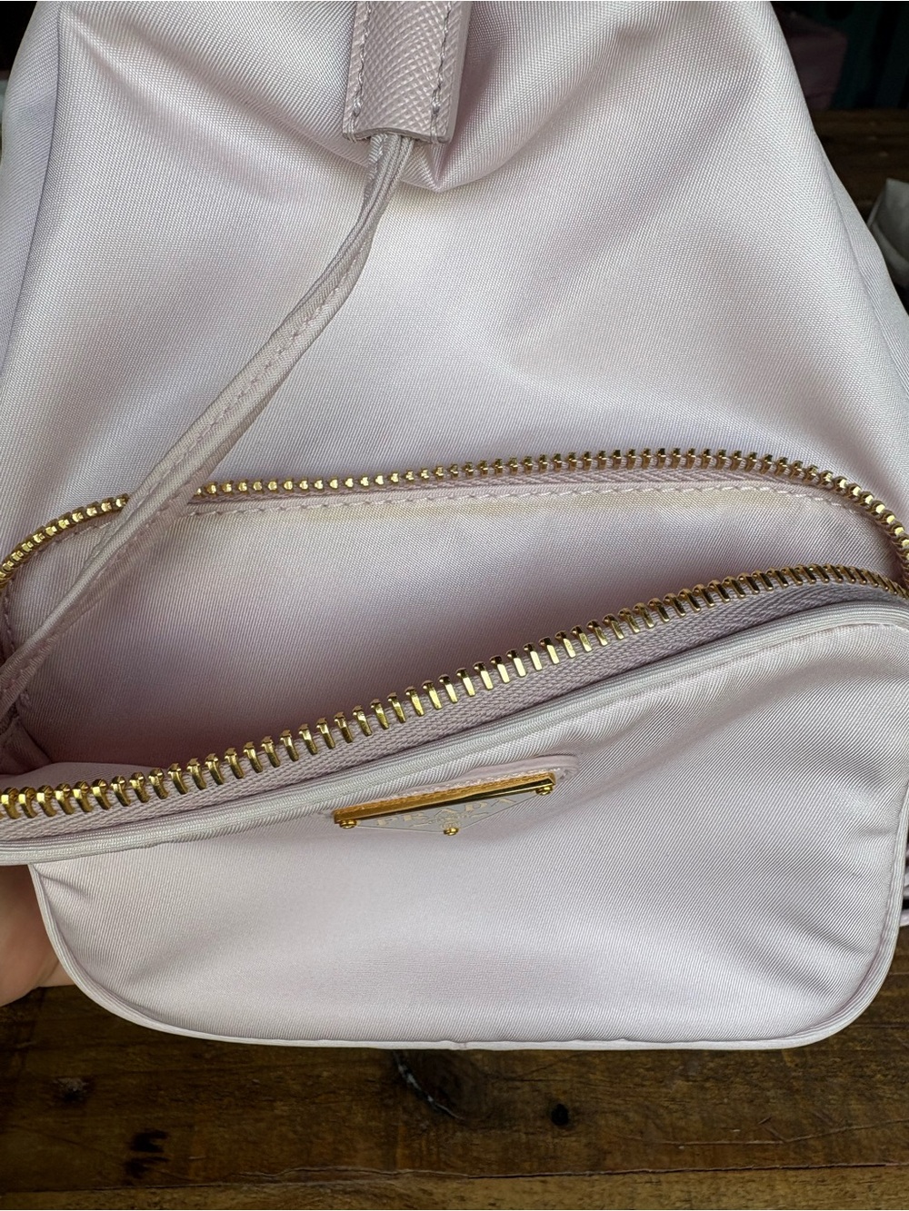 Prada Pale Pink Nylon Drawstring Mini Backpack with Gold Hardware - Picture 11 of 16